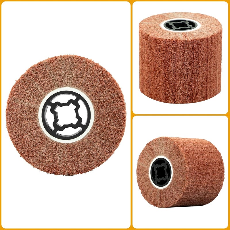 SALI Non Woven Wire Abrasive Drawing Polishing Burnishing Wheel Flap Brush Wire Brush Drum Surface Conditioning Tool for Metal Surface Polishing Grinding Removing Rust 120x100x19mm (240 Grit) - Image 3